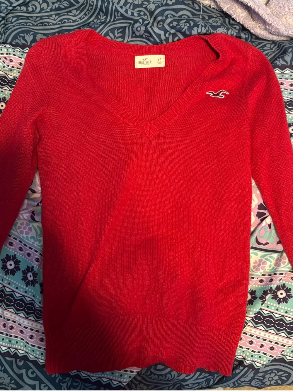 Hollister Bright Red Women's V-Neck Sweater